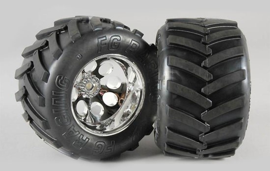 Monster truck tyres glued on rims, medium